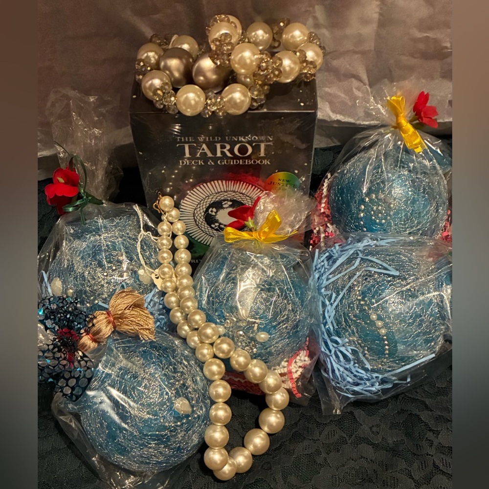 SET 5 Matching Tea Candle Holders, Tarot Card Set & Fabulous Costume Jewelry Set